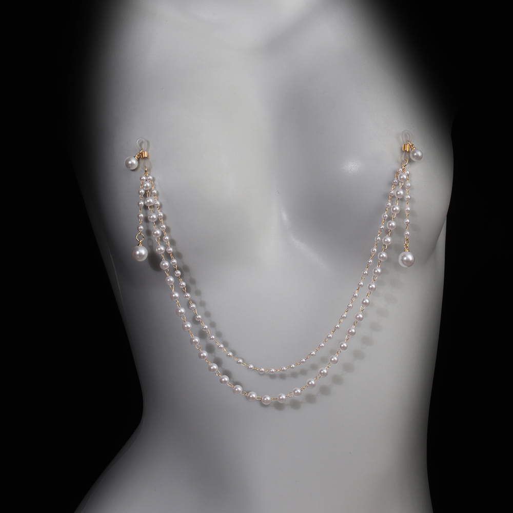 Body Jewelry Retainers - İmitasyon İnci Püsküllü Göğüs Zinciri Sütyen