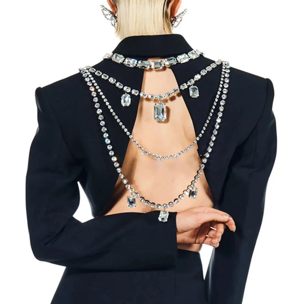 Body Jewelry Necklace - Parlaklık taklidi uzun püskül geri vücut