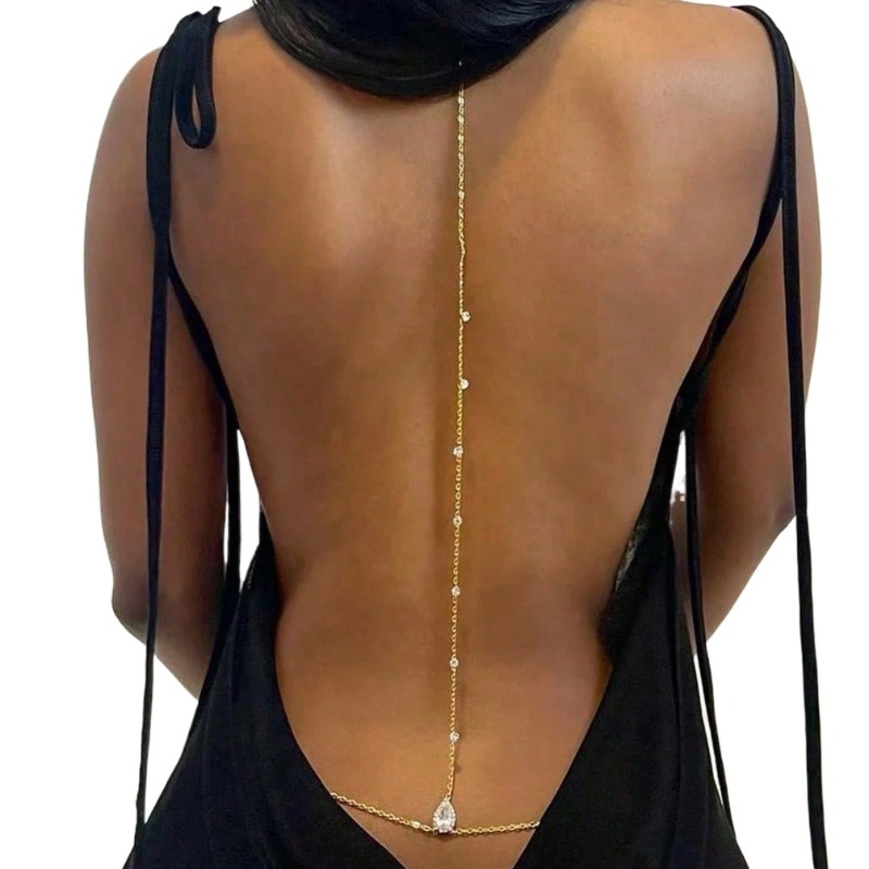 Body Jewelry Necklace - Gelin Backless Rhinestone Su Damlası Vücut