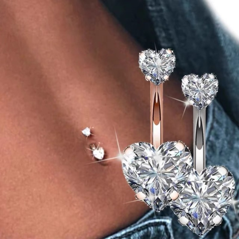 Body Jewelry Surgical Steel - Zirkon Kalp Göbek Piercingleri Kadınlar İçin